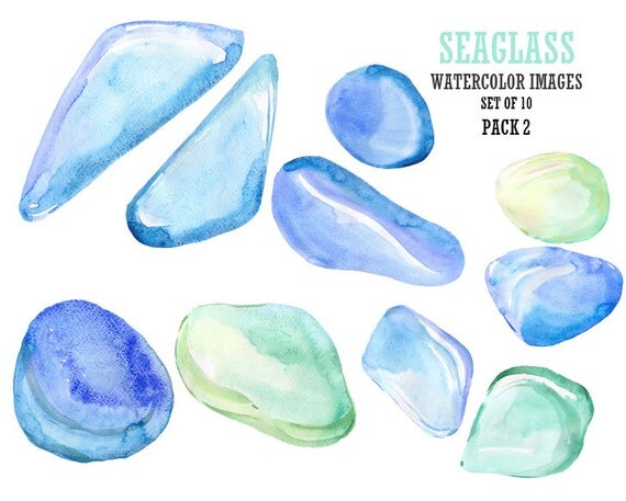 Watercolor clipart Seaglass clip art Sea glass clipart Digital