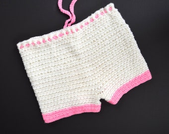 1960's White/Pink Crochet Hot Pants