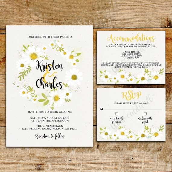 Daisy Wedding Invitation Suite White Daisies printable
