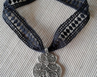 Passementerie silvery black and pendant - CSF-08 collar-Gargantilla