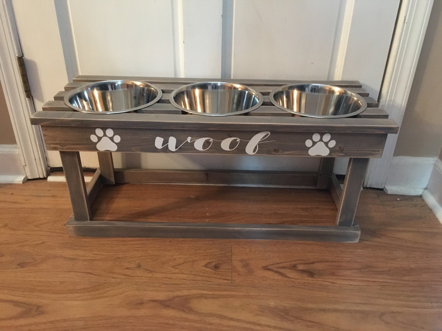 Stained Elevated Feeder Dog Bowl Stand With 3 Bowls