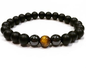 Onyx bracelet,tiger eye bracelet,mans tiger eye bracelet,onyx and tiger eye bracelet,mala jasper for man bracelet,tiger eye and onyx bracele