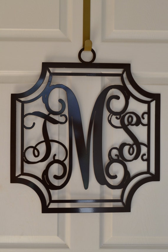 Metal monogram door hanger monogram wreath metal by CozyHomeDecors