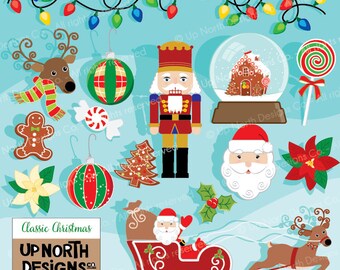 Classic Christmas Clip Art Illustration Set Personal and Commercial Use Christmas Cupcake Hot Chocolate Mug