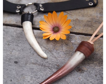 Hand wrapped leather Elk Horn choker necklace