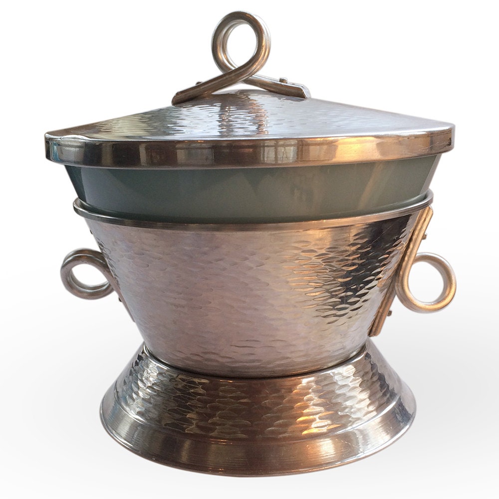 Nasco Hammered Aluminum Casserole / Ice Bucket with Fire King