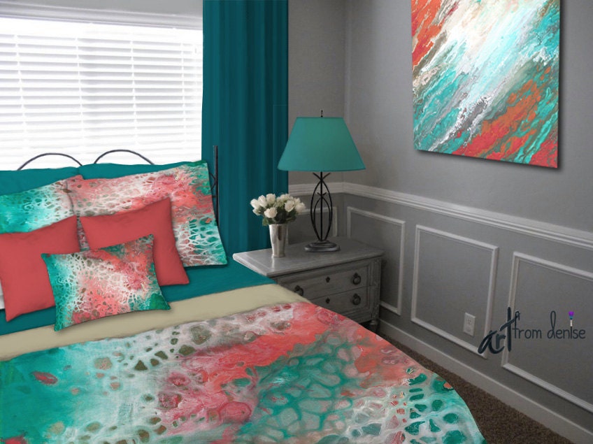 Unique Turquoise And Coral Bedroom Ideas for Large Space