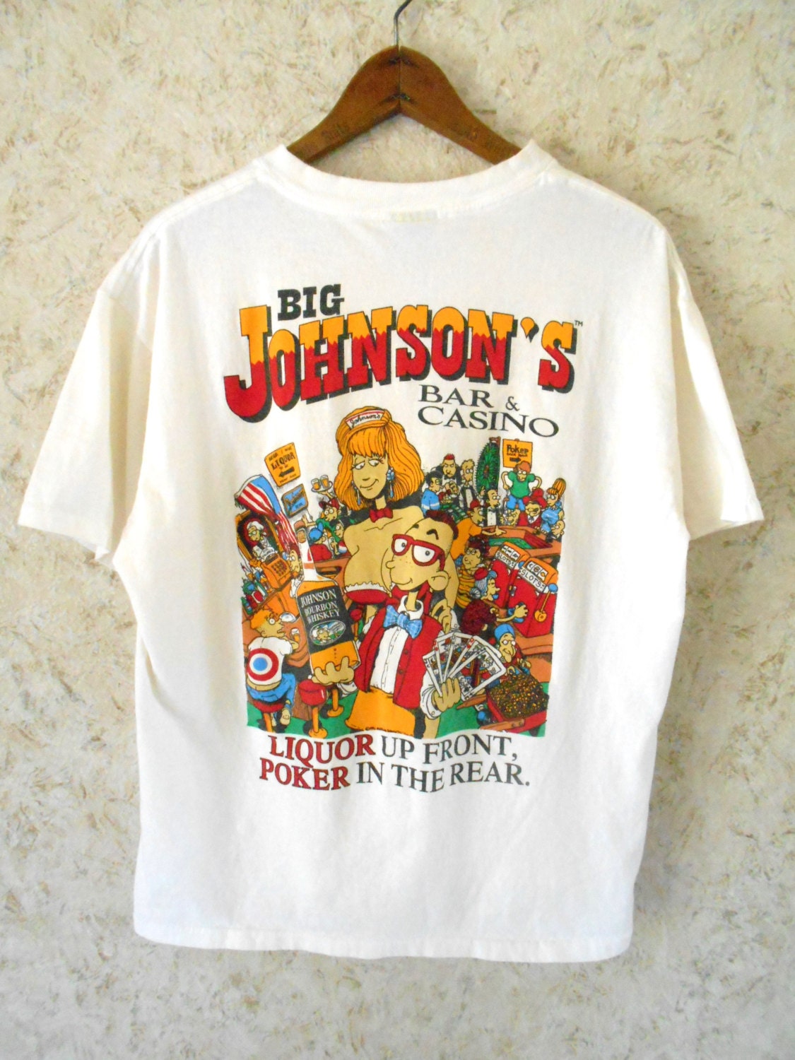 Vtg 90s Big Johnson Bar Casino Novelty Cotton T Shirt / Liquor