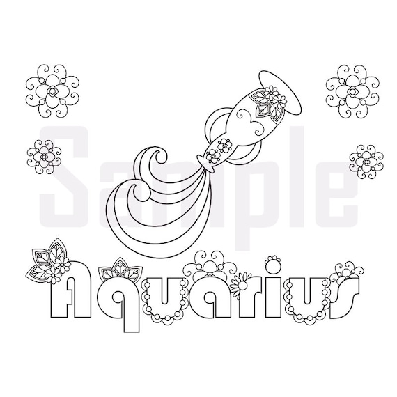 Download Zodiac File sign-aquarius Adult Coloring Page by SueAtHCS
