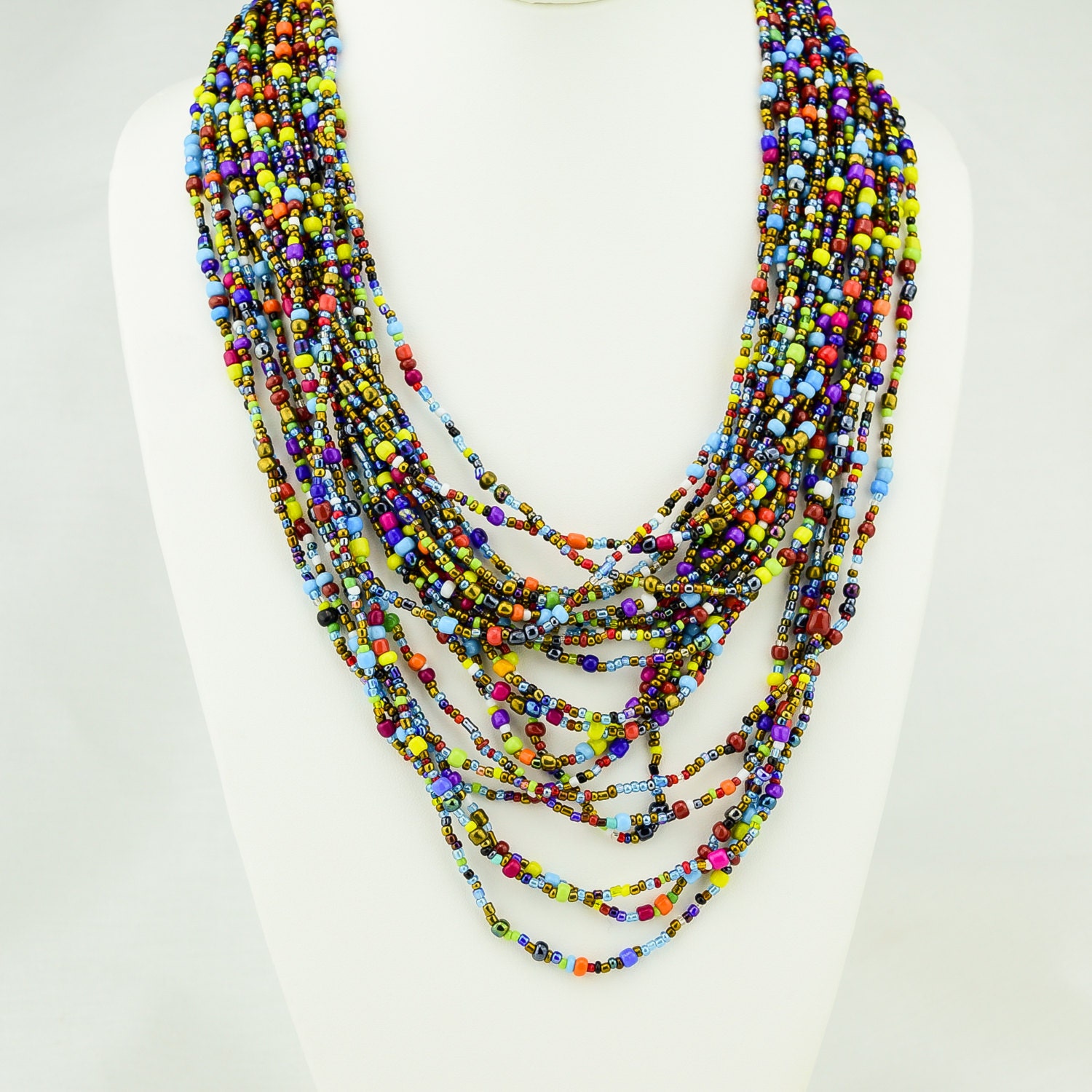 African Multi Color Maasai Bead Strand Necklace