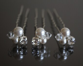 Swarovski Crystal and Pearl Cluster Hair Pins