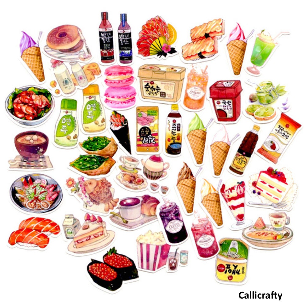  Korean  Food  and Desserts Cut Out Planner Stickers 