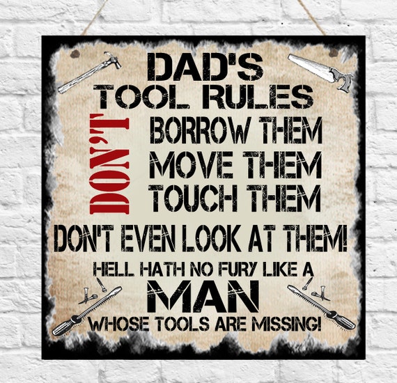 Personalised Man Cave TOOL RULES Shed Garage Workshop Plaque Dad Daddy 