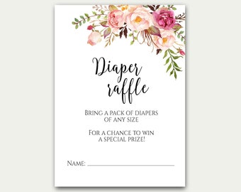 Diaper Raffle, Floral Diaper Raffle, Printable Diaper Raffle Ticket, Baby Shower Diaper Raffle, Floral Diaper Raffle Ticket, Boho Chic