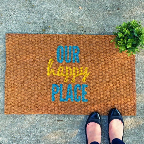 Our Happy Place Doormat Hand Painted Outdoor Rug