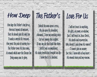 How Deep The Father's Love For Us, 3 Panel Canvas, Multi Panel Canvas, Multi Panel Wall Hanging, Hymn Typography, Canvas Wall Decor