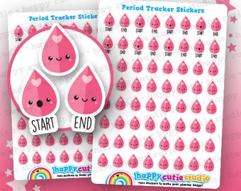 64 Cute Period Tracker Planner Stickers, Filofax, Erin Condren, Happy Planner, Kawaii, Cute Sticker, UK
