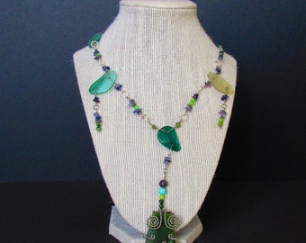 2000 Year old Roman Glass Pieces, Amethyst, Chrysoprase Necklace with Roman glass, Iolite, Amazonite, and Chrysoprase Pendant