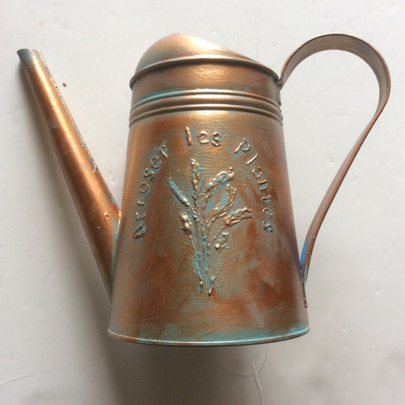 Copper verde watering can with French words by PaintedbyYvette