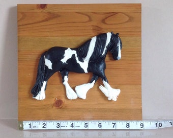 Custom polymer clay horse figure.- Handmade - 3 dimensional picture or wall plaque - Gift for horse lover