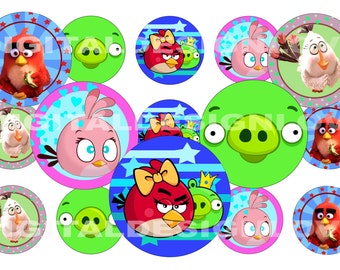 PRINTABLE Angry Birds Inspired Bottle Cap Images 1 INCH Round Angry Birds 1 image Download Printable Scrapbooking Angry Bird Party Favors