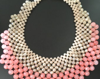 Pink Beaded Collar Necklace, Vintage Bridal AB Beaded Collar Necklace