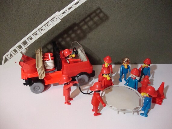 Vintage Playmobil Fire Truck with Figures and Accessories