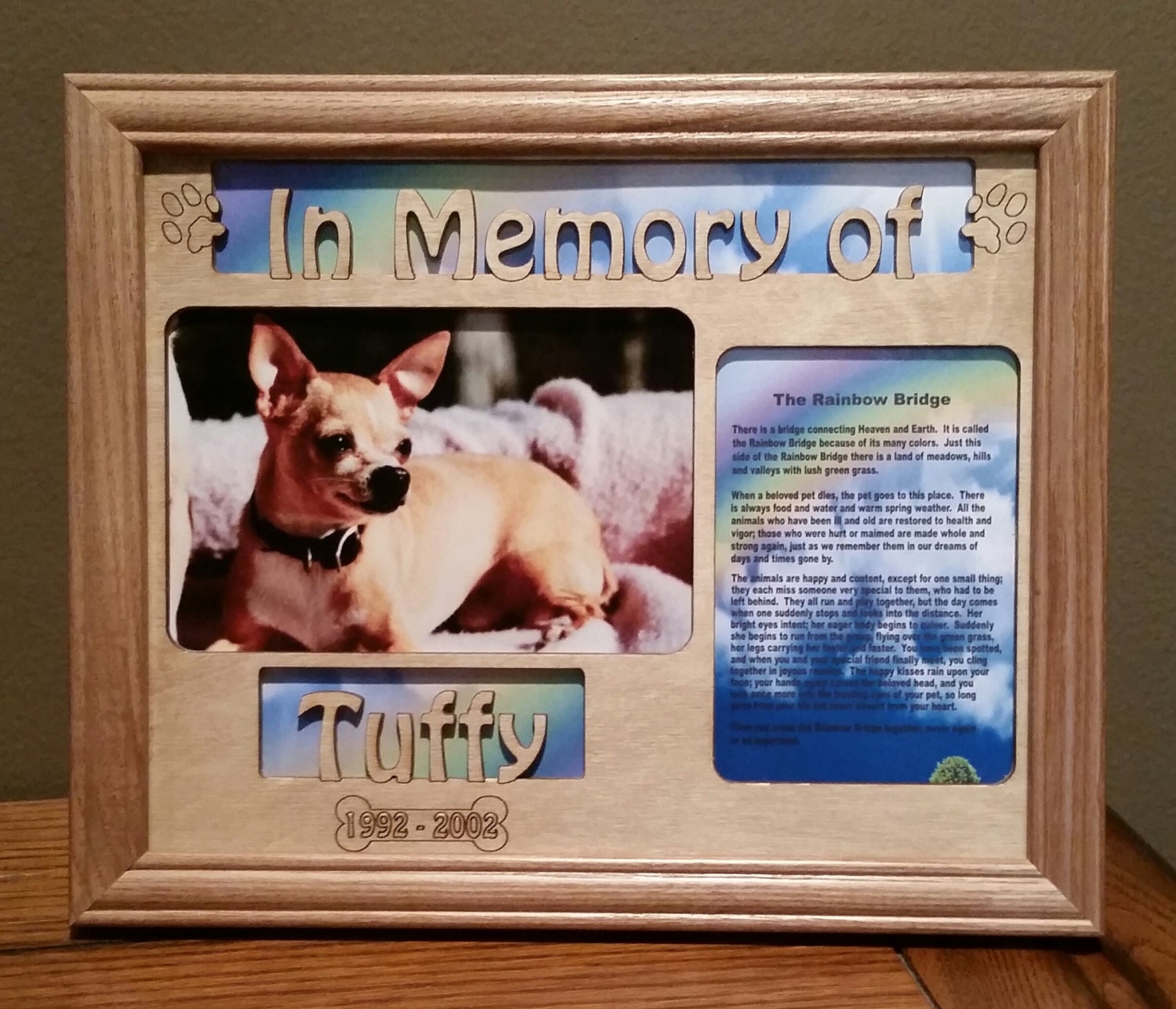 8x10 Personalized In Memory Of Your Dog Picture Frame and