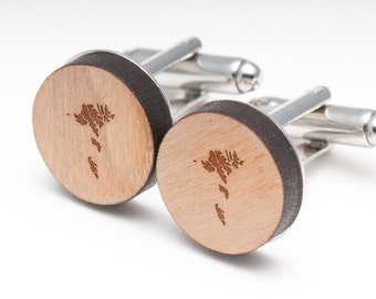 Faroe Islands Wood Cufflinks Gift For Him, Wedding Gifts, Groomsman Gifts, and Personalized