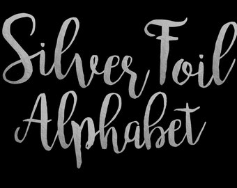 Silver Foil Alphabet Clip Art Silver foil Letters Silver Foil Font Silver Alphabet Letters Silver Foil Numbers 68 Elements Instant Download