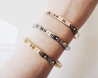 Crystal Roman Numerals Bangle Bracelet_ Gold/Silver/Rose Gold_ BACK IN STOCK!