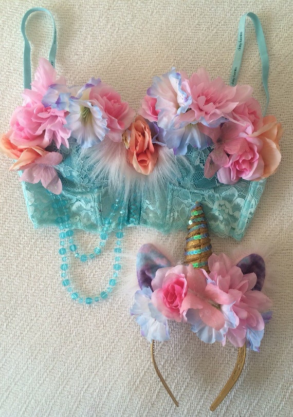 Fantasy Unicorn Corset Bra 34B and Matching Headpiece