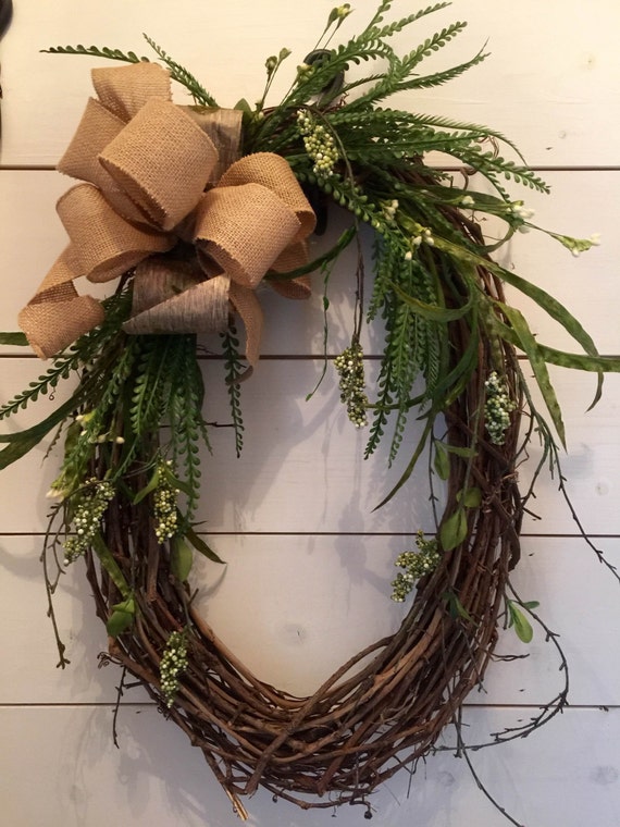 Perfect Door Wreath Burlap Bow Greenery Wreath Oval Wreath