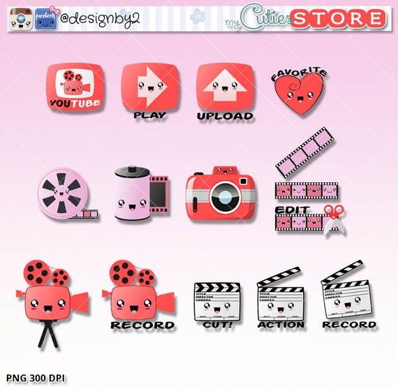 Youtube Icons clipart Set Digital graphics by MyCutieStore