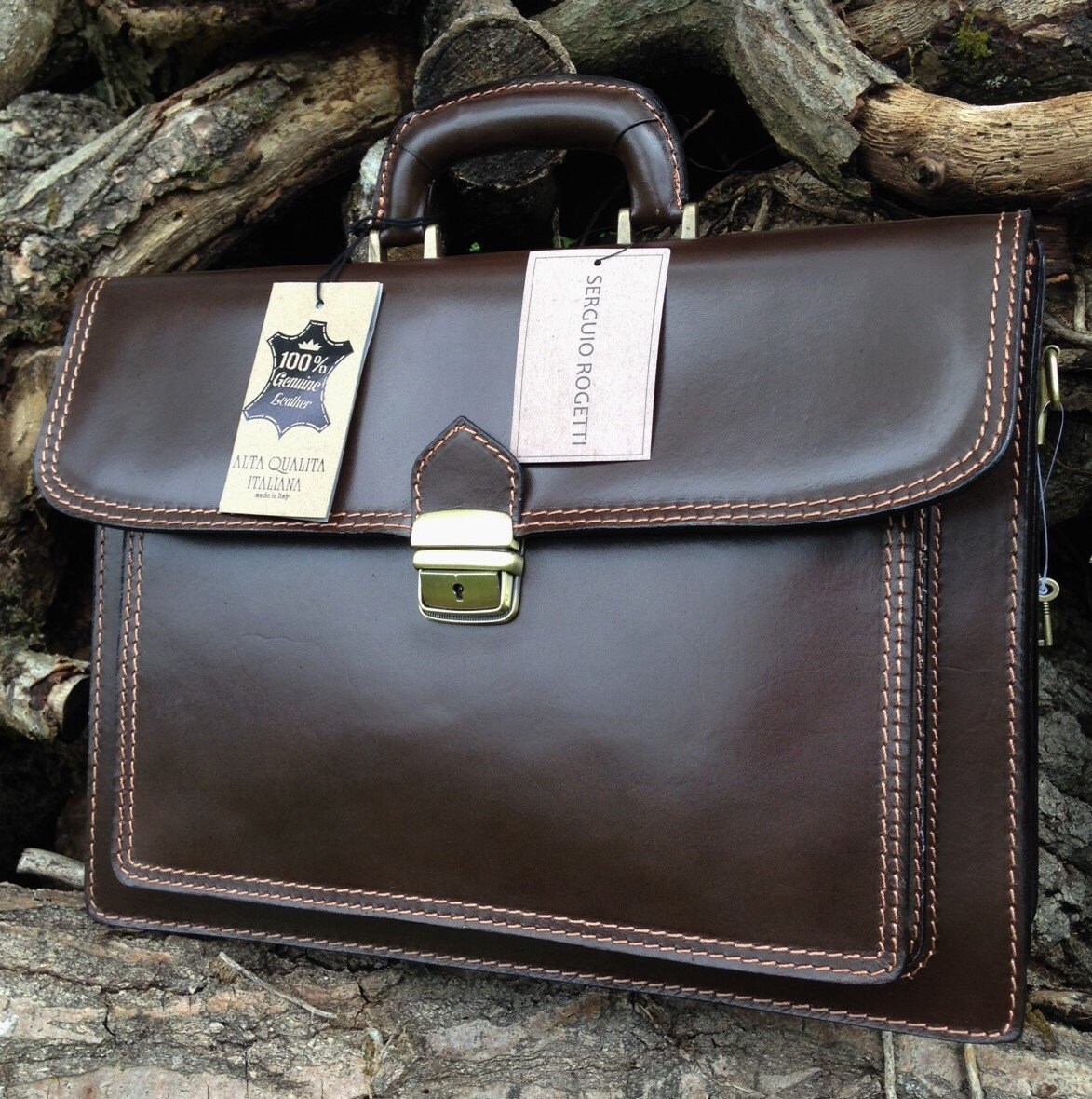 16 Hand Made Italian Leather Brown Briefcase Laptop