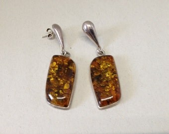 Amber and Sterling Silver Post Earrings