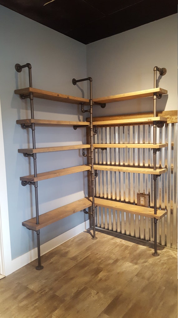 Items similar to Custom Corner Pipe Shelving, Wall Shelving Unit ...