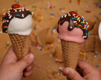 Ice Cream Cake Pops - Handmade cake pops on belgian chocolate filled cones Great Birthday Gift, Party Favors, wedding and Shower gifts too!