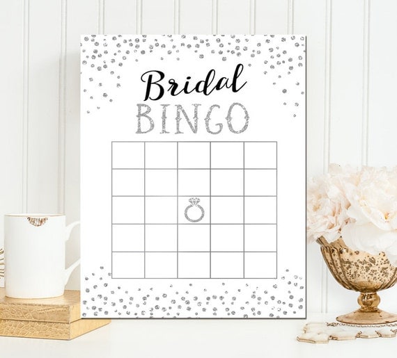 Bingo Game - Bridal Bingo - Black and Silver Glitter Bridal Bingo - Printable Bridal Shower Bingo Game