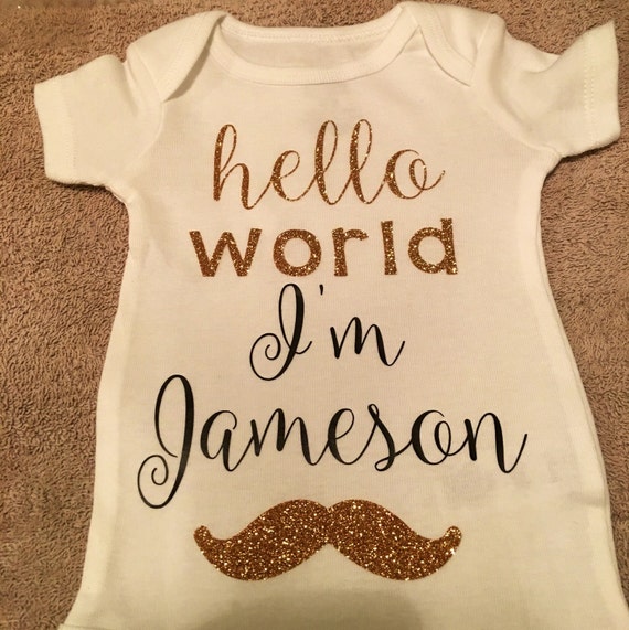 HELLO WORLD baby BOY onesie home oneie Mustache