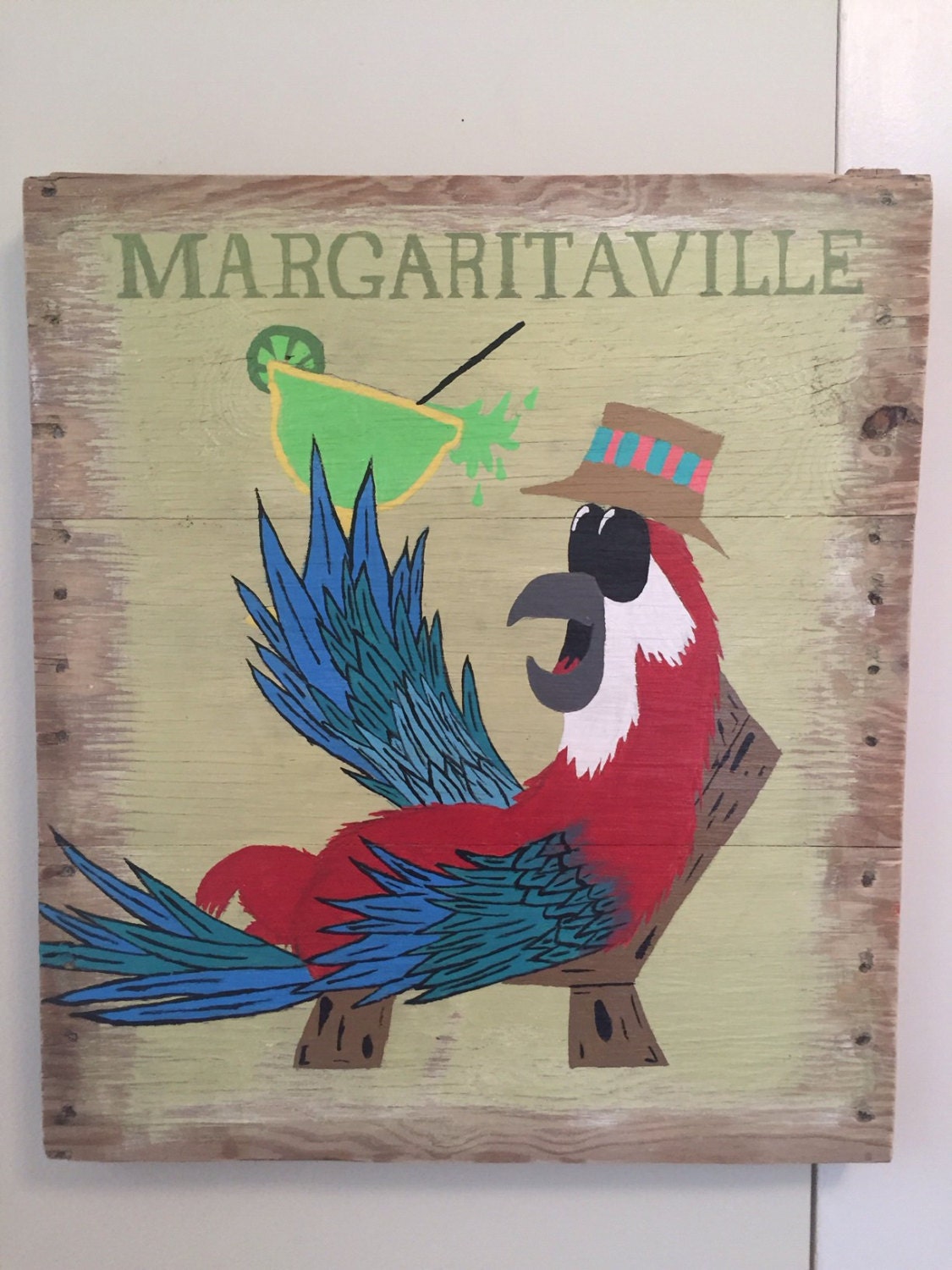 Margaritaville painting drinking parrot by BigBlueCraftsAndMore
