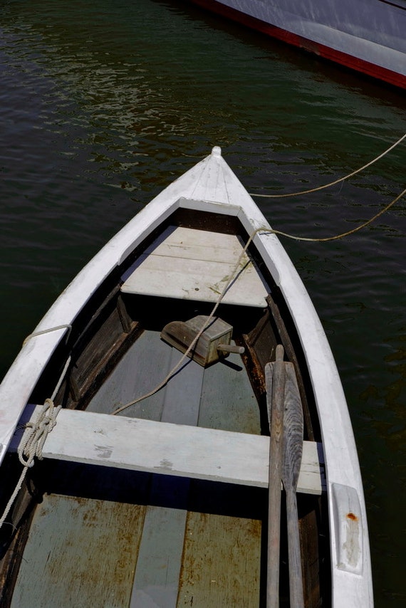 Photo Print White Rowboat With Oars Skiff Dory Photo