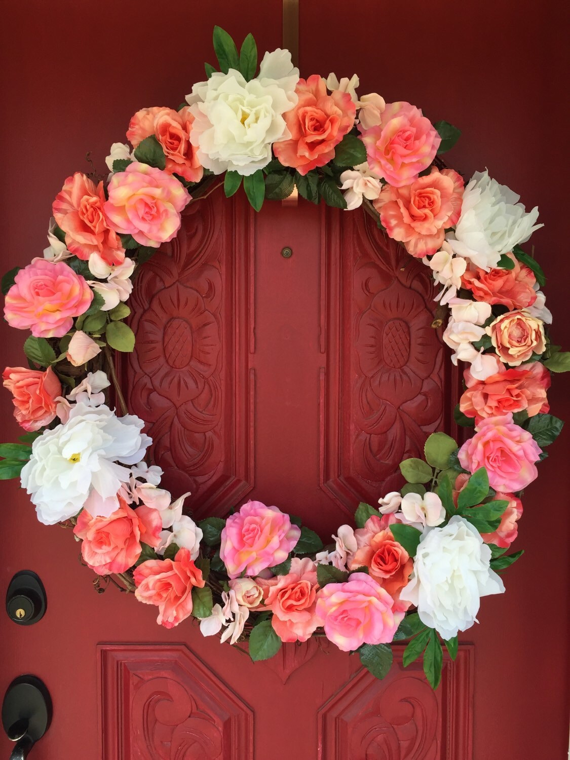 Spring Wreath/Wedding Wreath/ Pink Rose Wreath by LivelyLivingCo