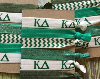 Kappa Delta Hair Ties-set of 6 Perfect for Bid Week or Big/Little Reveal--Go green frogs:)