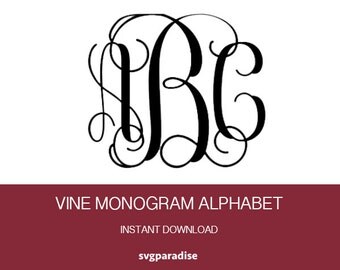 Interlocking Vine Alphabet SVG, Vine Monogram Cuttable Font, Three Letters Monogram, Svg, Eps, Dxf, Studio3 use with Cricut & Silhouette