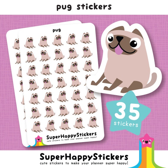 Download 35 Cute "pug" Planner Stickers, Filofax, Erin Condren ...