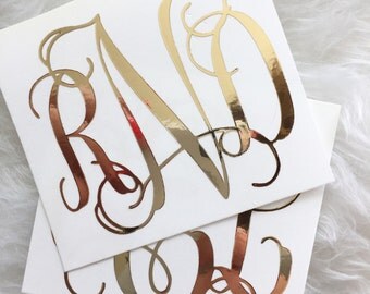 Gold Foil Monogram Decal, YETI Decal, Gold Chrome, Planner Sticker, Car Decal, Gold Foil, iPad Decal, Macbook Laptop Decal, Vinyl Decal
