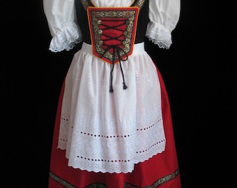 New Red Bavarian German Oktoberfest Dirndl Dress Gown Costume