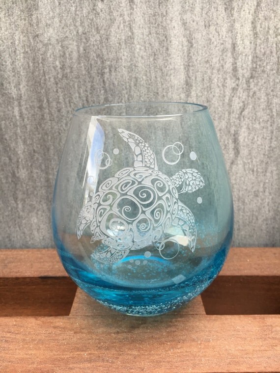Set of 4 Turtle Wine Glasses sea turtles etched by IntegrityArt