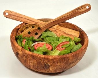 Handcrafted Olive Wood Bowl, Olive wood salad bowl, Wooden salad serving bowl